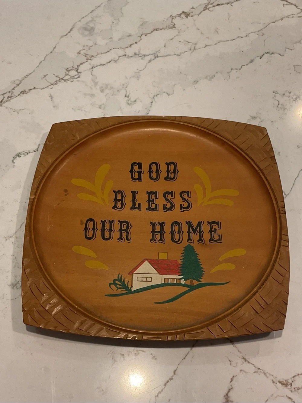 Vintage 1960’s God Bless Our Home Wooden Wall/Table Decor Japan